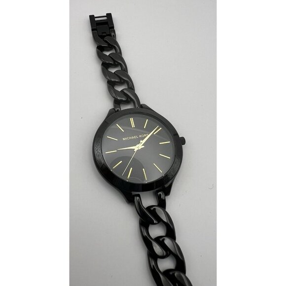 Michael Kors MK3317 Womens Slim Runway Stainless Black Face NEW BATTERY 7.5 - Picture 3 of 6